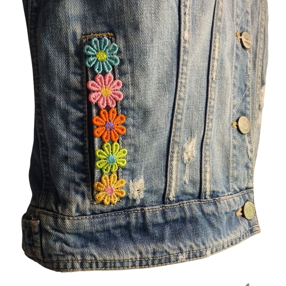 American Eagle Jean Jacket Women's Blue Embroidered Button Up Size Medium - Picture 4 of 10